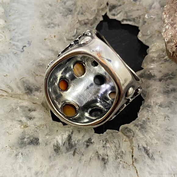 Carolyn Pollack Sterling Silver 5 Orange Spiny Oyster Petroglyph Ring For Women - Picture 7 of 10